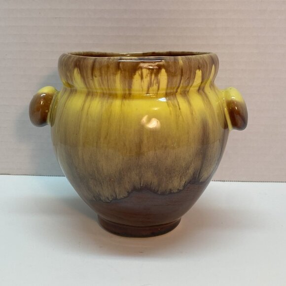 Vintage Ceramic Planter with Drip Glaze / Brown and Yellow / Mid-Century Modern - Picture 1 of 7